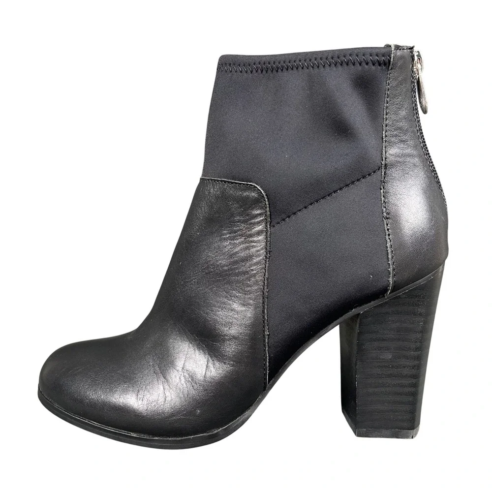 Adrienne Vittadini Ratti Black Leather Scuba Block Heel Ankle Boots Womens 9M